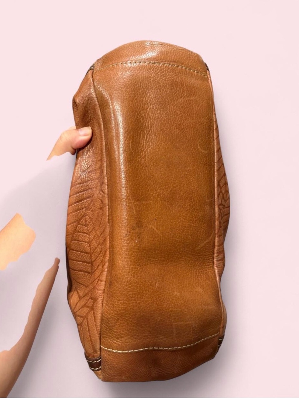 Fossil Tan Leaf-Embossed Leather Shoulder Bag - Picture 2 of 7